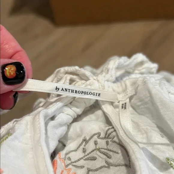 Anthropologie Embroidered Camisole - White with Pink and Green Accents - Picture 2 of 3